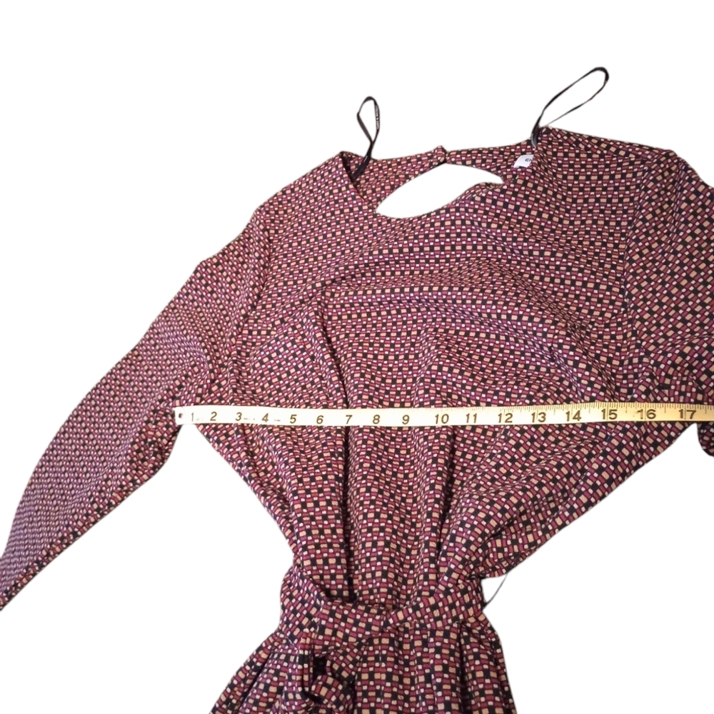 Emma & Michele Belted Peek a Boo Back Midi Dress Long Slve. Multicolor Geo L - Picture 11 of 14